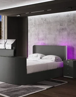 Media Glow Ottoman TV Bed Frame With Sound Activated Lighting